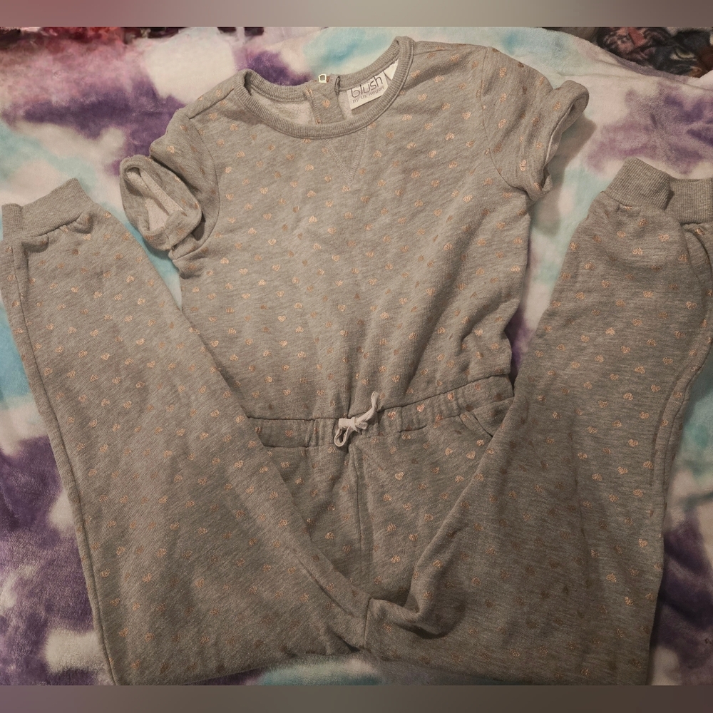 Us Angels Gray and Gold Heart Jumpsuit